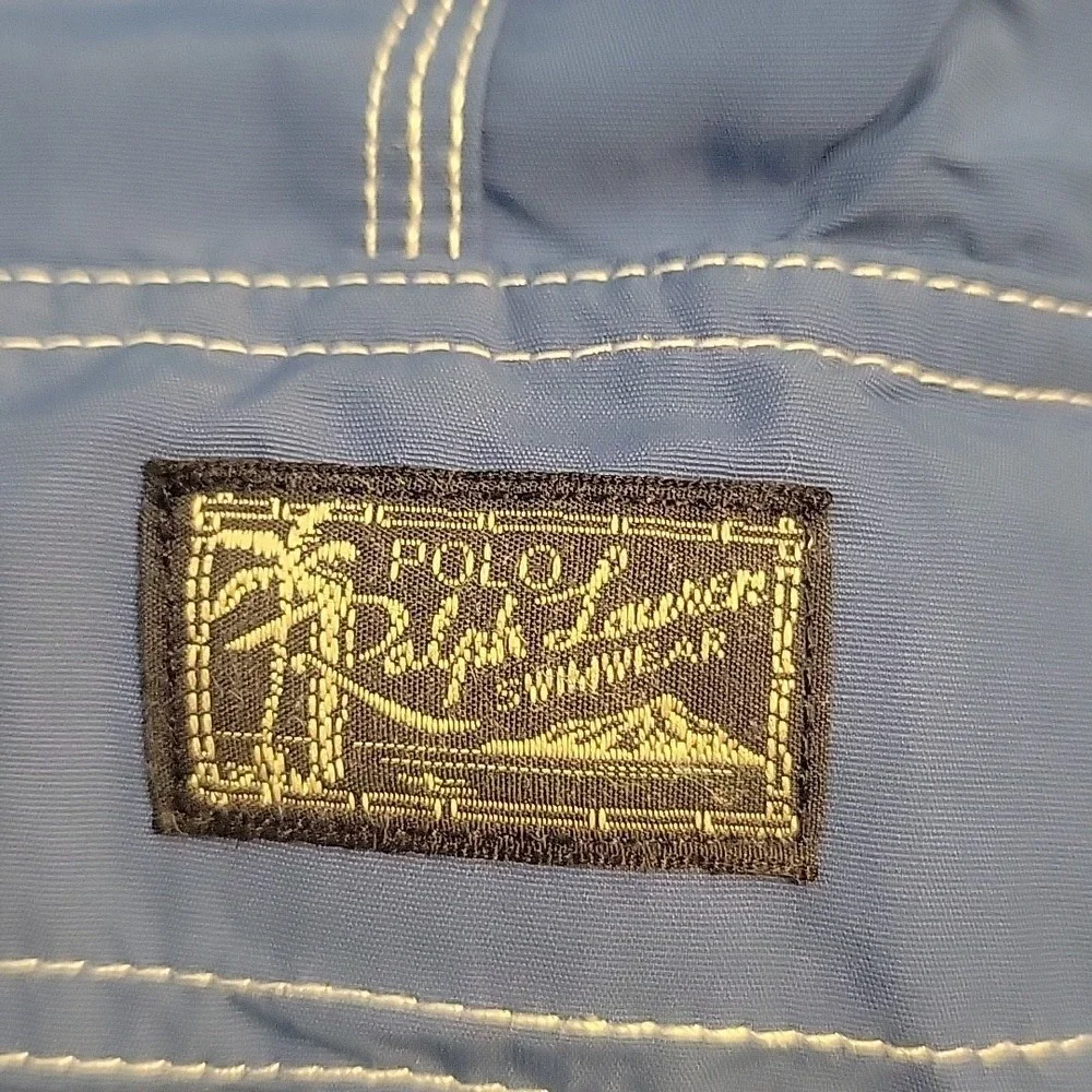 Polo Ralph Lauren‎ Board Swim Shorts Mens Med Blue Lined Blue Pony Elastic Waist